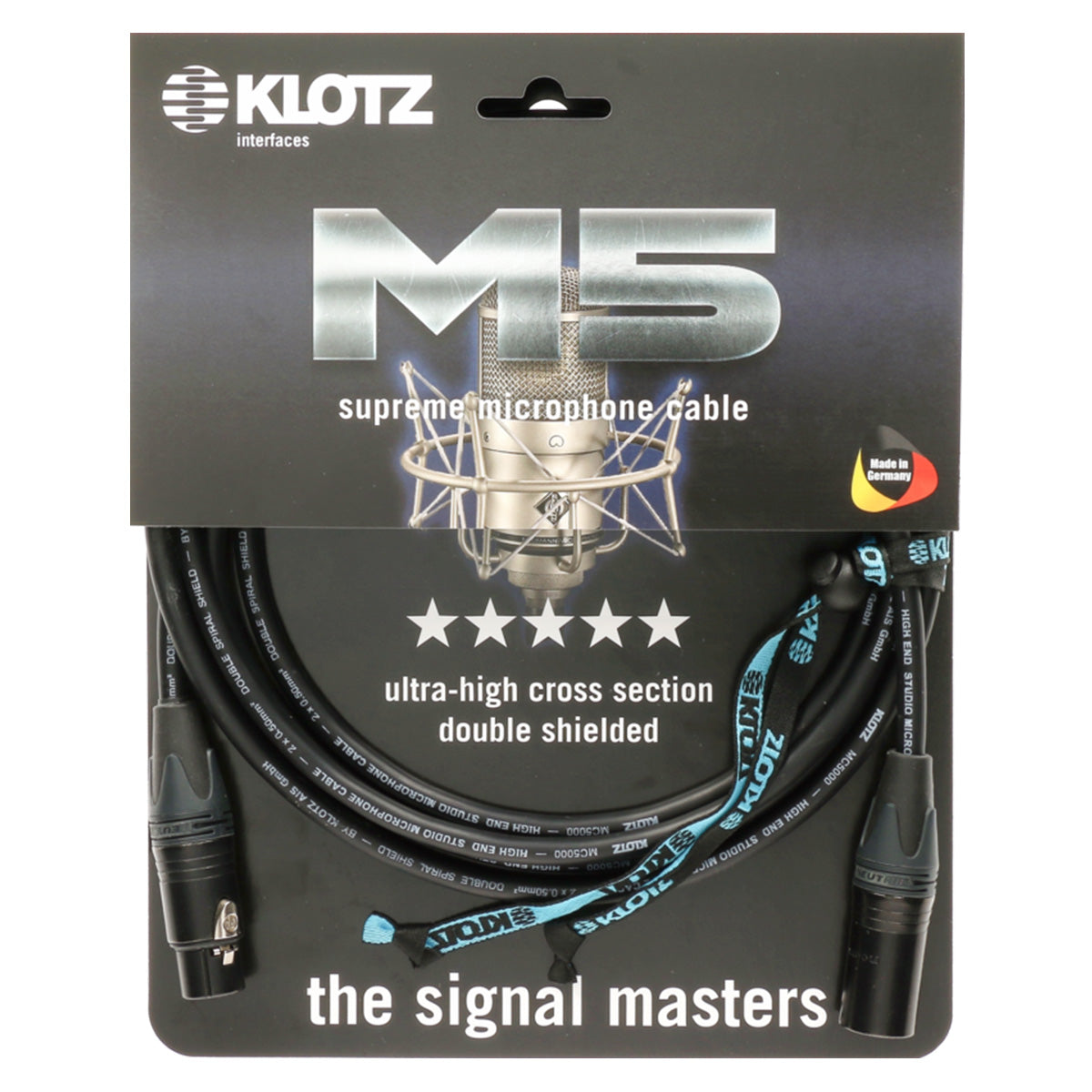 Klotz M5 Surpreme Miktofonkabel 2xlr schwarz aufgerollt in verpackung