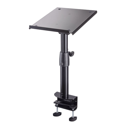 k&m 26778 Neigbares Monitorstativ zur Tischmontage schwarz front schräg