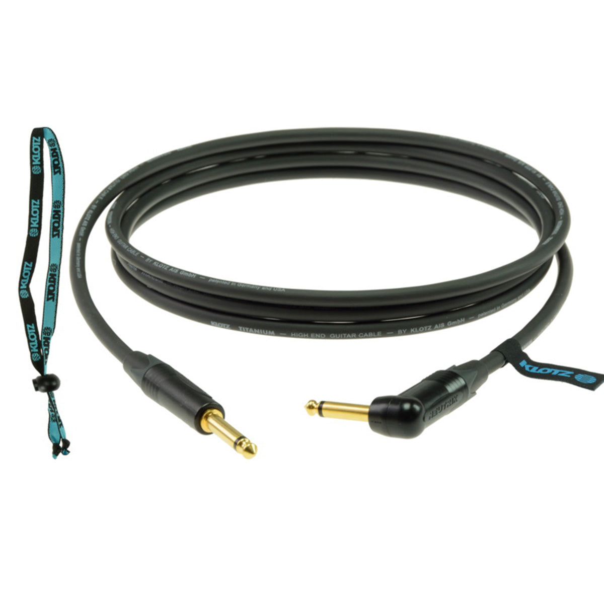Klotz titanium Instrumenten kabel schwarz aufgerollt, winkelstecker 6,35mm