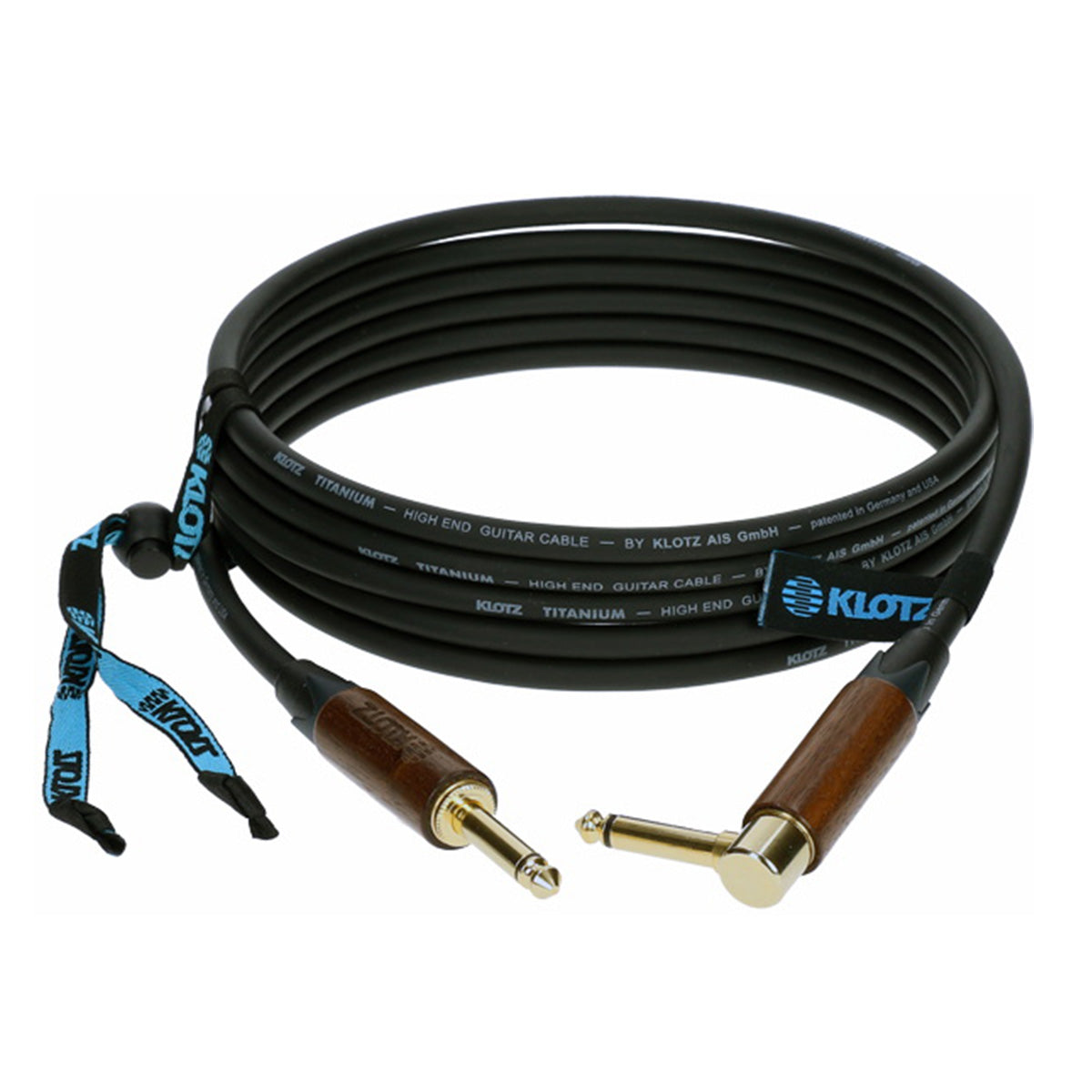 Klotz Gitarrenkabel Klinkenstecker pro Titanium Goldstecker Walnußholz Tüllen high end aufgerollt