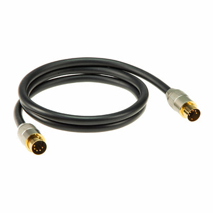 Klotz Premium superior midi kabel schwarz mit metallsteckern und vergoldeten kontakten aufgerollt
