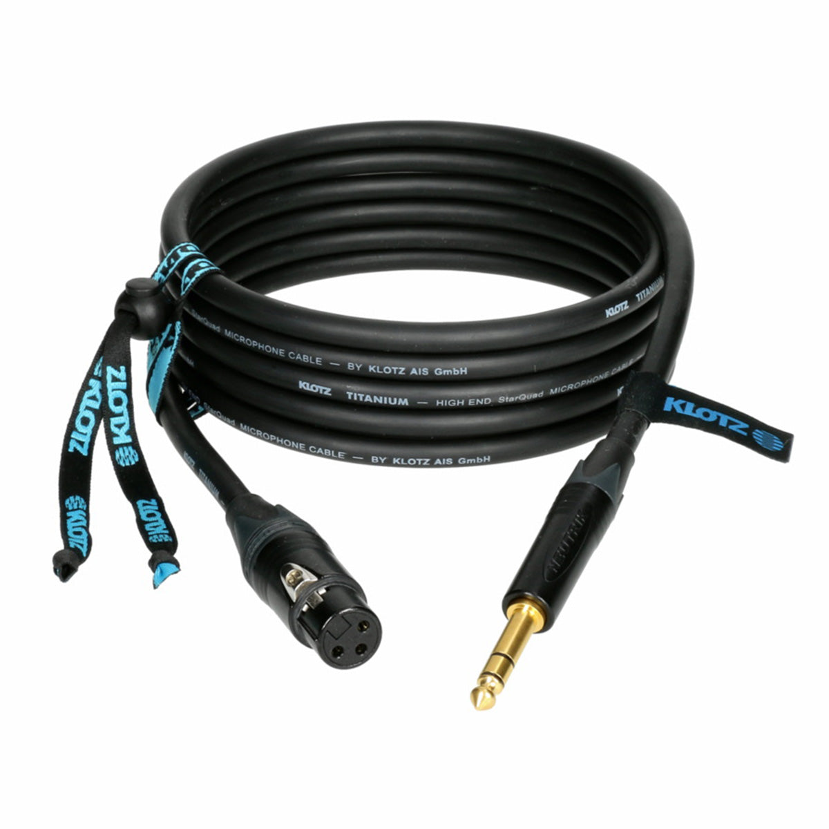 KLOTZ Titanium Surpreme microphone cable XLR auf symetrische Klinke aufgerollt schwarz