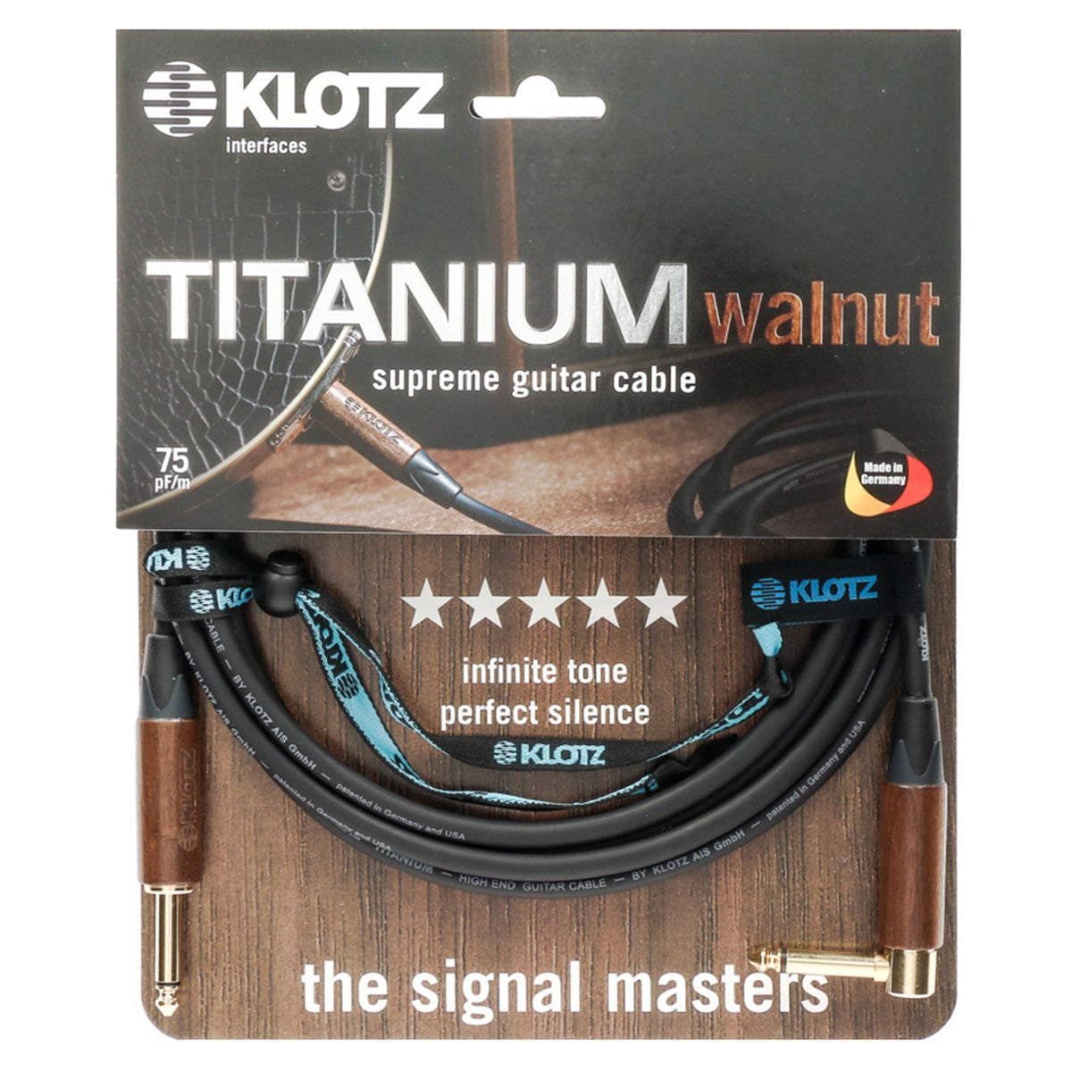 Klotz Gitarrenkabel Klinkenstecker pro Titanium Goldstecker Walnußholz Tüllen high end